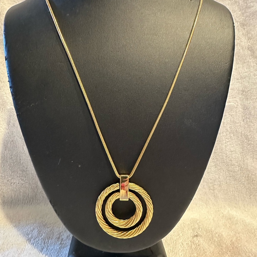 Trifari Gold Necklace with Double Circle Pendant